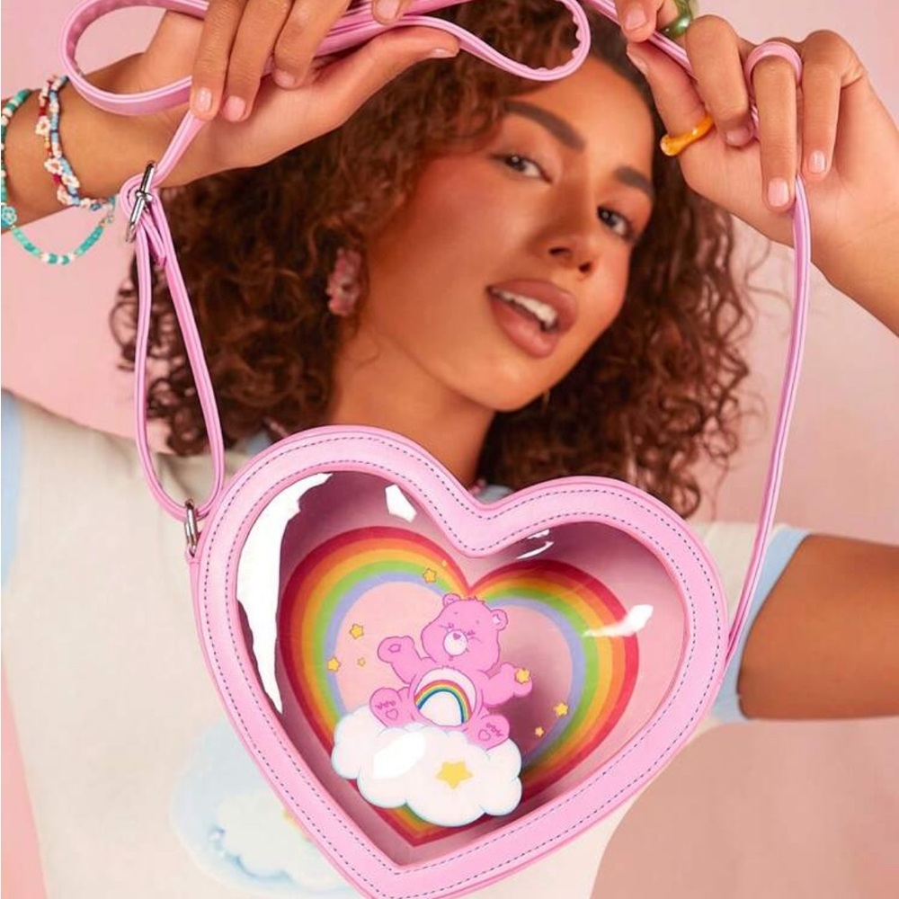 Rebellious Rose X Care Bears Pink Cartoon Printed Women's Shoulder Bag